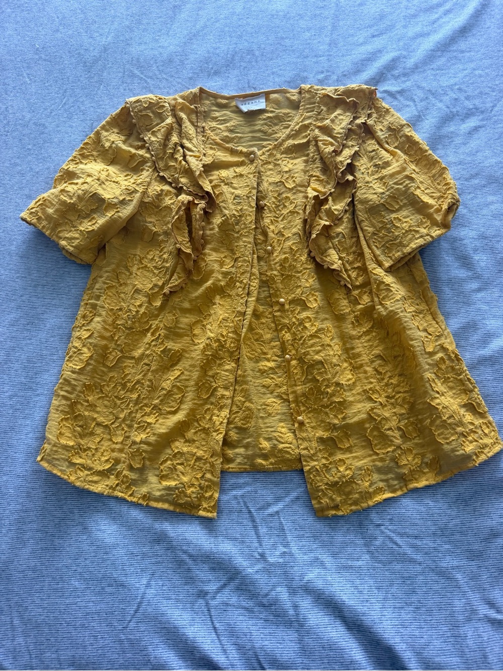 Sezane Mustard Yellow Textured Ruffle Blouse